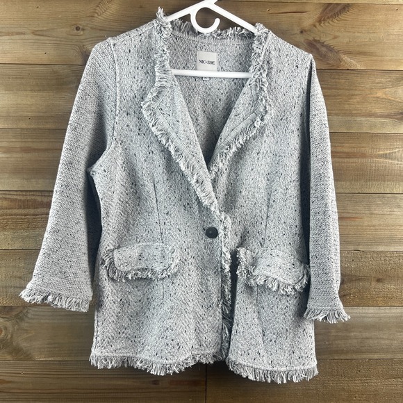 NIC+ZOE Jackets & Blazers - Nic+Zoe‎ Womens Blazer Finge Mix Knit Blazer Tweed Military Chore One Button PL